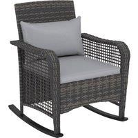 Outsunny Garden Rocking Chair, Outdoor Rattan Rocker Lounge Chair with Seat and Back Cushions, Patio Armchair Seat with All-weather Wicker, Steel Frame for Porch Balcony, Light Grey