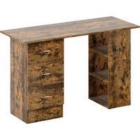 120cm Computer Desk, Writing Table with 3 Shelf and Drawers, Rustic Brown