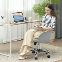 HOMCOM Office Chair, Velvet-Feel Fabric Swivel Computer Desk Chair, Makeup Vanity Seat with Adjustable Height for Home Study Bedroom, Grey
