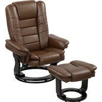 Swivel Manual Recliner and Footrest Set PU Lounge Chair Wood Base, Brown