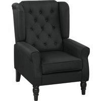 Retro Accent Chair Wingback Armchair with Wood Frame for Living Room Black