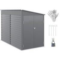 Outsunny 5 x 9ft Galvanised Metal Garden Shed with Foundation Kit, Outdoor Lean-to Shed, Tool Storage House with Lockable Doors, Gloves and 2 Air Vents for Patio, Garden, Grey