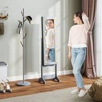 HOMCOM Freestanding Mirror Jewelry Cabinet with LED Lights, Jewellery Organiser with 3 Angle Adjustable, Full-Length Mirror with Storage for Earrings, Necklaces, Rings and Lipsticks, Grey
