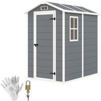 Outsunny 4 x 6ft Outdoor Shed with Lockable Door, Built-in Floor, Windows and Vents for Patio and Tool Storage, Grey Aosom UK