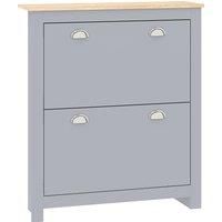 HOMCOM 2 Drawer Shoe Cabinet Modern Narrow Shoe Cupboard Hallway Wooden Storage Organiser with Flip Doors Adjustable Shelf for 6-12 Pairs, Grey