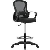 Vinsetto Drafting Chair with Adjustable Footrest, Ergonomic Mesh Office Chair with Lumbar Support, Adjustable Height for Standing Desk, Black
