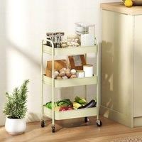 HOMCOM 3-tier Storage Trolley on Wheels, Metal Storage Cart, Rolling Ultility Cart with 3 Mesh Baskets for Living Room, Kitchen, Green