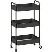 HOMCOM Three-Tier Steel Storage Trolley - Black