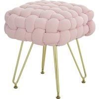 HOMCOM Velvet-Feel Bold Woven Footstool - Pink