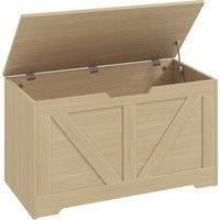 100L Storage Chest Trunk with 2 Safety Hinges, Storage Box, Natural Wood Finish