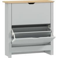HOMCOM Slim Shoe Cabinet, Narrow Shoe Cupboard with 2 Flip Drawers, Adjustable Shelves for 12 Pairs of Shoes, Light Grey
