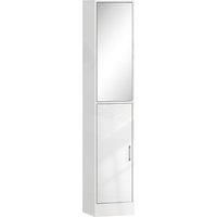 kleankin Tall Bathroom Cabinet with Mirror and Adjustable Shelf - High Gloss White
