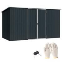 Outsunny 11 x 5.6ft Galvanised Metal Garden Shed with Lockable Doors, Grey