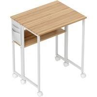 HOMCOM 63 cm Drop Leaf Writing Work Desk - Natural Wood Finish