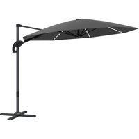 Outsunny 3(m) Cantilever Garden Parasol with Solar Powered Lights, Crank Handle & Cross Base, UPF 50+, 360 Rotation, Dark Grey