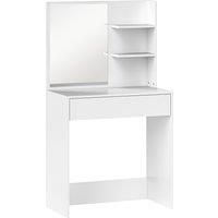 Dressing Table with Mirror, Drawer and 3 Open Shelves for Bedroom, White