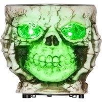 HOMCOM 14cm 5.5" Skeleton Candy Bowl Outdoor Halloween Decoration, Halloween Prop with Sound Activated, Light Up Eyes, Sound Effects for Haunted House