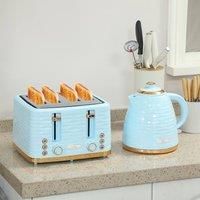 HOMCOM Kettle and Toaster Sets, 3000W 1.7L Rapid Boil Kettle & 4 Slice Toaster with 7 Browning Controls, Defrost, Reheat and Crumb Tray, UK Otter Thermostat, Light Blue