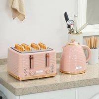 HOMCOM Kettle and Toaster Sets, 3000W 1.7L Rapid Boil Kettle & 4 Slice Toaster with 7 Browning Controls, Defrost, Reheat and Crumb Tray, UK Otter Thermostat, Light Pink