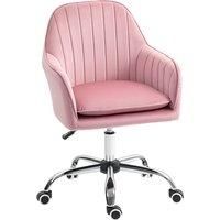 HOMCOM Velvet-Feel Tub Office Chair, with Seat Cushion - Dark Pink