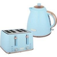 HOMCOM Kettle and Toaster Set, 1.7L 3000W Fast Boil Jug Kettle, 4 Slice Toaster with 7 Level Browning Controls, Light Blue
