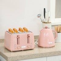 HOMCOM Kettle and Toaster Set, 1.7L 3000W Fast Boil Jug Kettle with Auto Shut Off, 4 Slice Toaster with 7 Level Browning Controls & Crumb Tray, UK Otter Thermostat, Light Pink