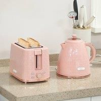 HOMCOM Kettle and Toaster Set, 1.7L 3000W Fast Boil Jug Kettle with Auto Shut Off, 2 Slice Toaster with 7 Level Browning Controls & Crumb Tray, UK Otter Thermostat, Light Pink