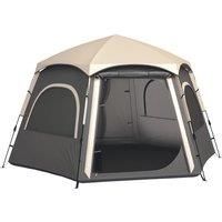 Outsunny Instant Camping Tent, 2/3/4 Person Easy Setup Family Tent with Vestibule, Rainfly, 4 Mesh Windows & 2 Doors, Hexagonal Design, Waterproof UV Protected Dome Tent, Dark Grey