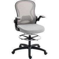 Vinsetto Adjustable Mesh Standing Desk Chair with Flip-up Armrests Lumbar Support Armrests Adjustable Footrest Ring Grey