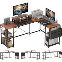 168cm L Shaped Desk with Monitor Stand, 240cm Two Person Desk, Rustic Brown