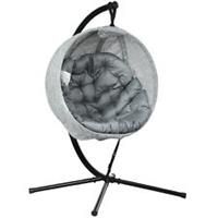 Outsunny Hanging Egg Chair Outdoor Indoor Swing Chair, Folding Basket, Grey