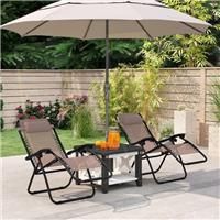 Outsunny Zero Gravity Chair Set of 2, Metal Frame Texteline Armchair Outdoor Folding and Reclining Sun Lounger with Head Pillow for Patio Decking Gardens Camping, Beige