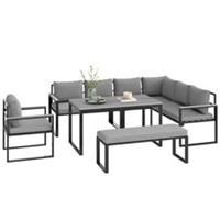Outsunny 9 Seater Outdoor Corner Sofa Set with Wide and Deep Seats Grey