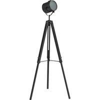 HOMCOM Industrial Tripod Floor Lamp, Nautical Searchlight with Adjustable Height, Wood Legs, E14 Lamp Base for Living Room, Bedroom, Black