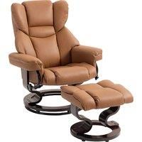 HOMCOM 360 Swivel Recliner Chair with Footstool, PU Leather Manual Recliner Armchair with Footstool, Solid Wood Base, Upholstered Reclining Chair for Living Room, Bedroom, Office, Brown