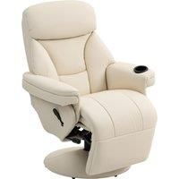 HOMCOM Manual Recliner Chair with Footrest, Upholstered Reclining Armchair with Adjustable Backrest and Cup Holder, PU Leather Swivel Chair for Living Room, Bedroom, Cream White