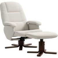 HOMCOM Linen Swivel Recliner Chair with Footstool, Upholstered Reclining Armchair with Wooden Base for Living Room, Beige