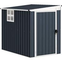 Outsunny 4 x 6ft Garden Metal Shed, Outdoor Storage Shed with Window, 2 Vents and Lockable Door for Garden, Patio, Dark Grey