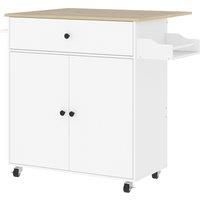 HOMCOM Rolling Kitchen Island with Drop Leaf, Kitchen Storage Cart with Drawer, Spice Rack and Towel Rack, White
