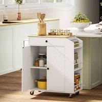 HOMCOM Kitchen Island on Wheels with Drawer, Rolling Kitchen Storage Trolley with 3-Tier Spice Rack, Towel Rack and Adjustable Shelf, White