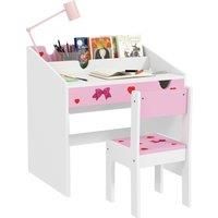 AIYAPLAY Children Study Table and Chair, Kids Desk and Chair Set with Storage, Pull-out Drawer, Gift for 3-6 Years Old - Pink