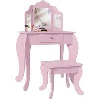 Kids Vanity Table and Chair Set Girls Vanity Set with Folding Mirror, Pink