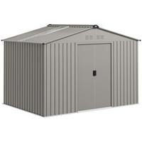 Outsunny 9 x 6FT Galvanised Garden Storage Shed with Sliding Door, Grey