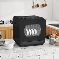 HOMCOM Table Top Dishwasher, Mini Countertop Dishwasher No Plumbing with Built-in 6L Water Tank, 6 Programs, Touch Control, LED Display, 4 Place Settings, Dual Water Supply and Fruit Wash, Black