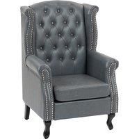 HOMCOM Wingback Accent Chair Tufted Chesterfield-style Armchair with Nail Head Trim for Living Room Bedroom Grey