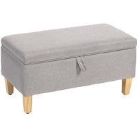 HOMCOM 30L Linen Storage Ottoman Padded Footstool with Rubberwood Legs for Storage Box, Bed End, Shoe Bench, Seating, Light Grey