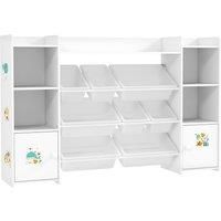 AIYAPLAY Kids Toy Organizers and Storage with 8 Removable Storage Bins and Bookshelf, White