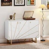 HOMCOM Sideboard Storage Cabinet, Modern Storage Cupboard with Adjustable Shelves and Metal Legs for Living Room, Kitchen, Dining Room, Entryway, White Marble Tone