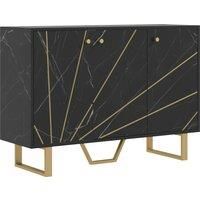 HOMCOM Sideboard Storage Cabinet, Modern Storage Cupboard with Adjustable Shelves and Metal Legs for Living Room, Kitchen, Dining Room, Entryway, Black Marble Tone