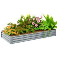 Outsunny Galvanised Raised Garden Bed, 240x120x30cm Raised Bed, Silver